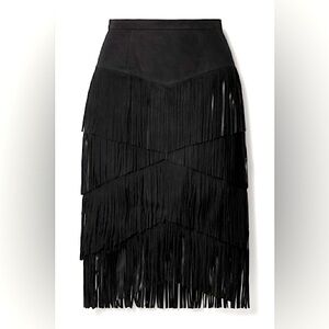 NEW MICHAEL KORS Collection Black Fringed Suede Midi Skirt